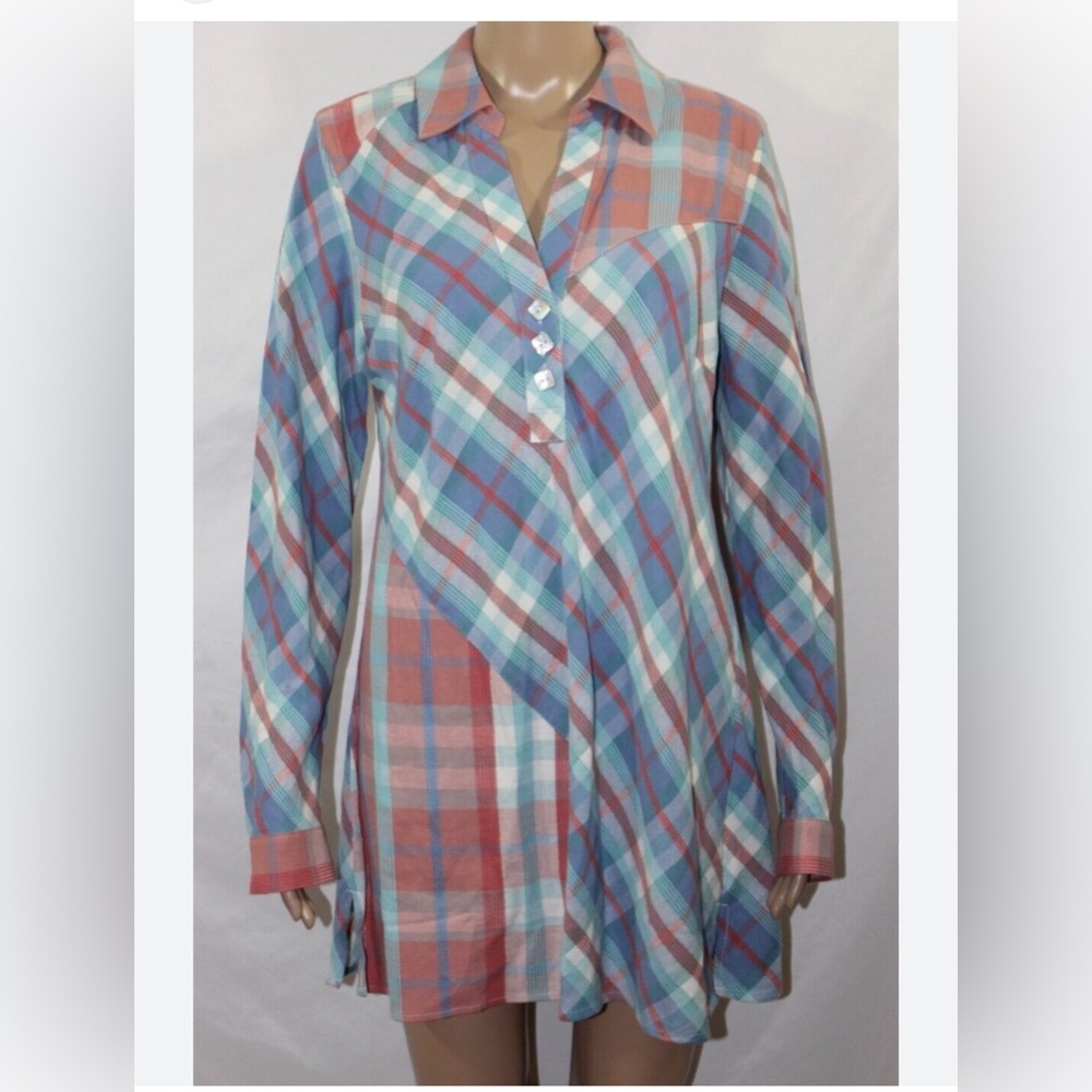 Soft Surroundings LA Pass Multi Plaid Tunic Blouse - Large